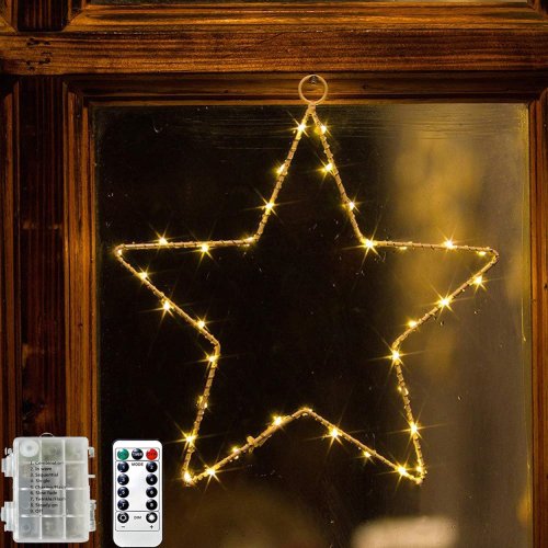Imagen de Guirnalda de Luces LED en Forma de Estrella de Cinco Puntas con 8 Modos de Iluminación y Temporizador - Decoración Navideña Brillante y Energética