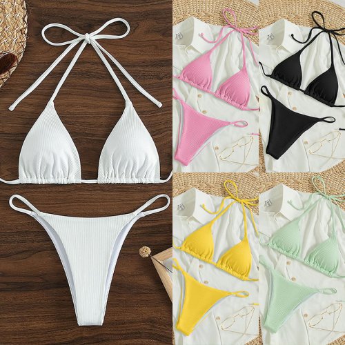 Zdjęcie Elegancki letni strój kąpielowy damski – seksowny bikini push-up z wkładkami i stringiem, dwuczęściowy kostium kąpielowy do plaży i basenu