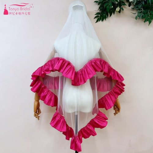 Image of Elegant Sweetheart Bridal Veil with Ruffles and Comb - Unique Design Wedding Veil for Romantic Brides