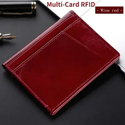 Image de Portefeuille Ultra Fin en Cuir Véritable - Mini Porte-Cartes RFID
