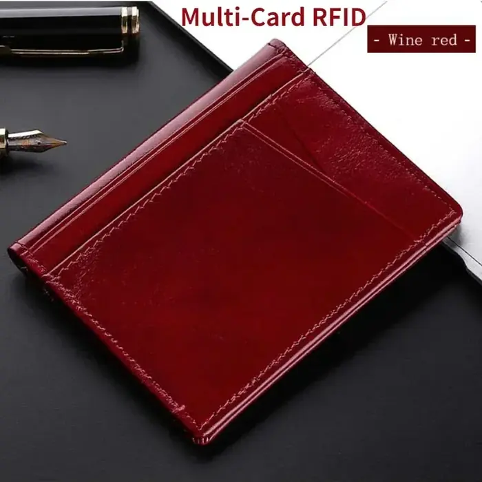 Image de Portefeuille Ultra Fin en Cuir Véritable - Mini Porte-Cartes RFID