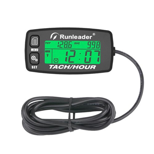 Immagine di Contagiri Induttivo con Indicatore Contaore per Moto, ATV, Tosaerba e Motori - Display Retroilluminato, Ripristinabile, Tachimetro HM032B