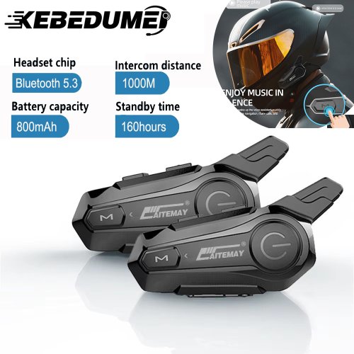 Bild von Bluetooth Motorrad-Intercom mit 1000m Reichweite – Für 2 Fahrer