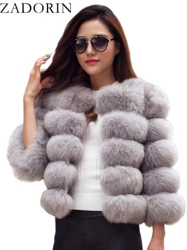 Zdjęcie ZADORIN S-6XL Płaszcz z Norki Zimowy Czarno-Biały Sztuczne Futro Damski Elegancki Puszysty Płaszcz z Sztucznej Futro Krótki Płaszcz Futrzany Odzież Damska