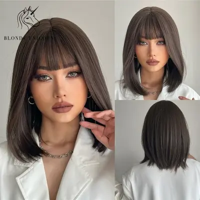 Image de Perruque Synthétique Bobo Court Ombre Blonde - Idéale pour Cosplay & Fêtes
