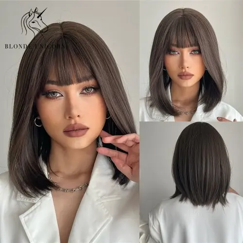Image de Perruque Synthétique Bobo Court Ombre Blonde - Idéale pour Cosplay & Fêtes