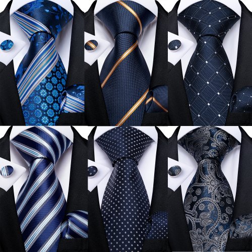 Immagine di Cravatta in Seta Blu con Motivo a quadri e Righe - Elegante per Uomini