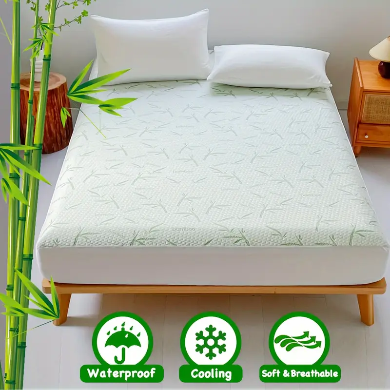 Imagen de Fundas de Colchón de Bambú Impermeable con Bolsillo Profundo para Camas de 6 a 14 Pulgadas – Sábana Ajustable Transpirable y Refrescante sin Funda de Almohada