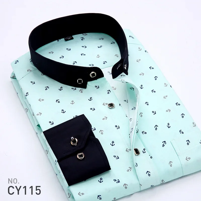 Immagine di Camicia da Uomo Bianca Formale Primaverile con Stampa Floreale Slim Fit, Collo a Bottoni, Design Elegante e Casual per Occasioni Sociali