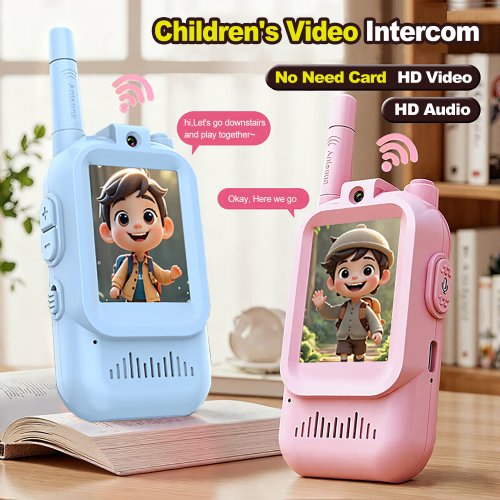 Image of Kids' 2-Inch HD Screen Rechargeable Video Intercom with One-Touch Call and Cartoon Design – Fun Walkie-Talkie for Children