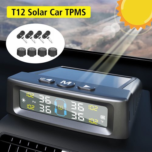 Afbeelding van Solar TPMS Bandenspanningsmonitor met 4 Externe Sensoren – Slimme Waarschuwing voor Temperatuur en Druk, Brandstofbesparend & Veilig