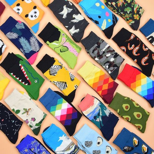 Image of Men's Cotton Combed Socks with Funny Animal Cartoon Print – Casual, Comfortable, and Novelty Gift Socks for Everyday Wear