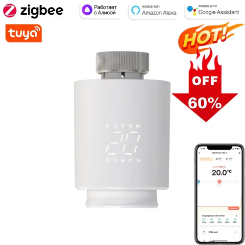 Immagine di Termostato Intelligente TRV con Valvola per Radiatore Zigbee e WiFi Tuya – Attuatore con Regolazione Remota e Controllo Vocale Alexa e Google Home