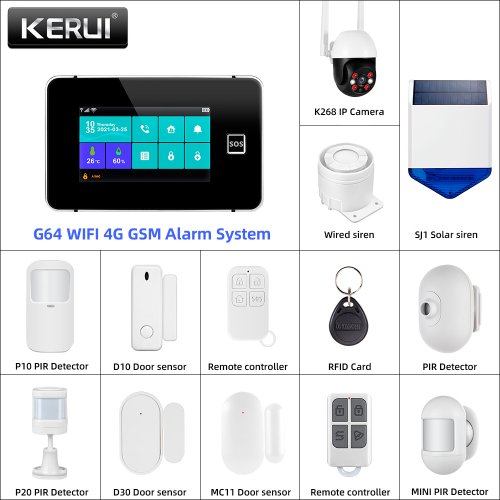Bild von KERUI G64B 4G WiFi Smart Alarm System 4,3-Zoll-Bildschirm Wireless DIY Ihr Smart Home Security System mit Sensor Funktioniert mit Alexa