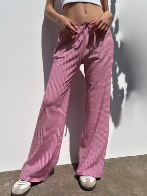 Image de Pantalon de Survêtement Femme Rayé - Coupe Large & Élastique