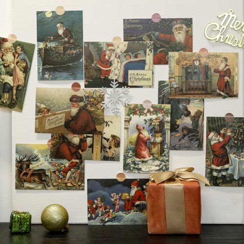 Image of 30-Piece Christmas Santa Claus Postcard Set – Artistic Holiday Greeting Cards & Decorative Wall Stickers for Festive Home & Office Decoration