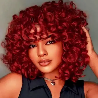 Image de Perruque Afro Bouclée Rouge Courte pour Femmes Noires