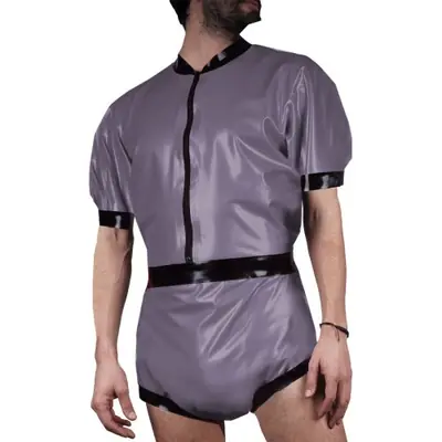 Image de Combinaison Court Homme Cuir Verni Brillant - Tenue Clubbing & Festival