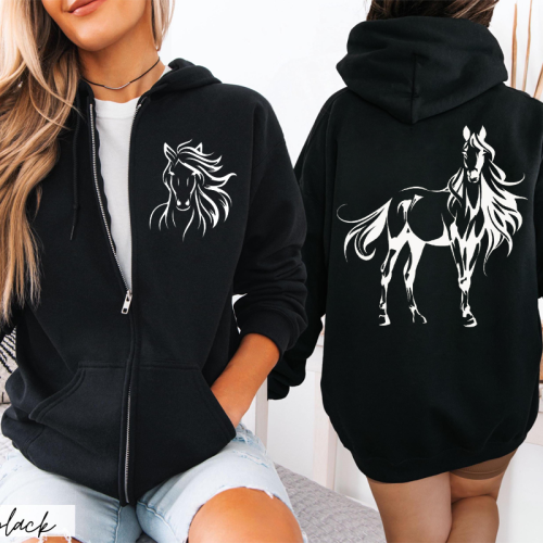 Imagen de Sudadera con Capucha de Lana con Estampado de Caballo Occidental para Mujer, Ropa Deportiva con Cremallera, Sudaderas con Capucha para Amantes de los Caballos, Estilo Casual y Urbano