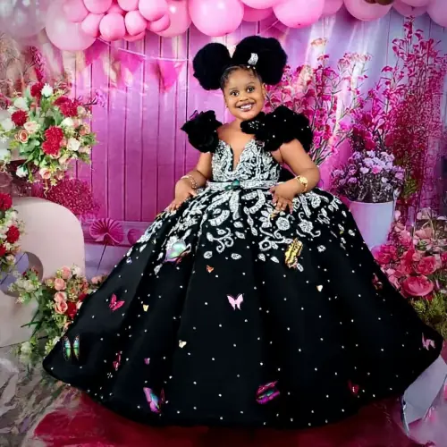 Image de Robe Princesse Rose Perles - Fête d'Anniversaire Bébé
