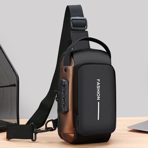 Zdjęcie Męska sportowa torba na klatkę piersiową, nerka motocyklowa na telefon z zamkiem szyfrowym, zapinana na zamek, torba crossbody na co dzień do dojazdów do pracy i na zewnątrz.