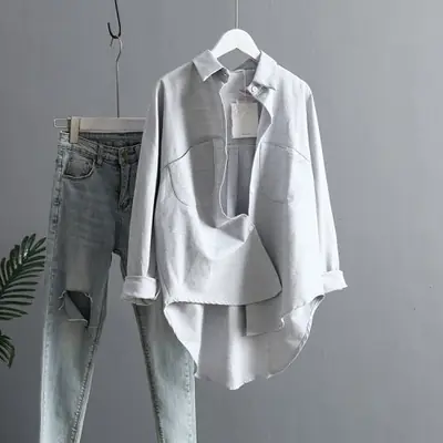Image de Blouse Coréenne Vintage à Manches Longues - Style Élégant & Confortable