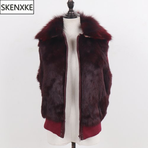 Image de Gilet en Fourrure de Lapin Naturelle - Col en Fourrure de Renard