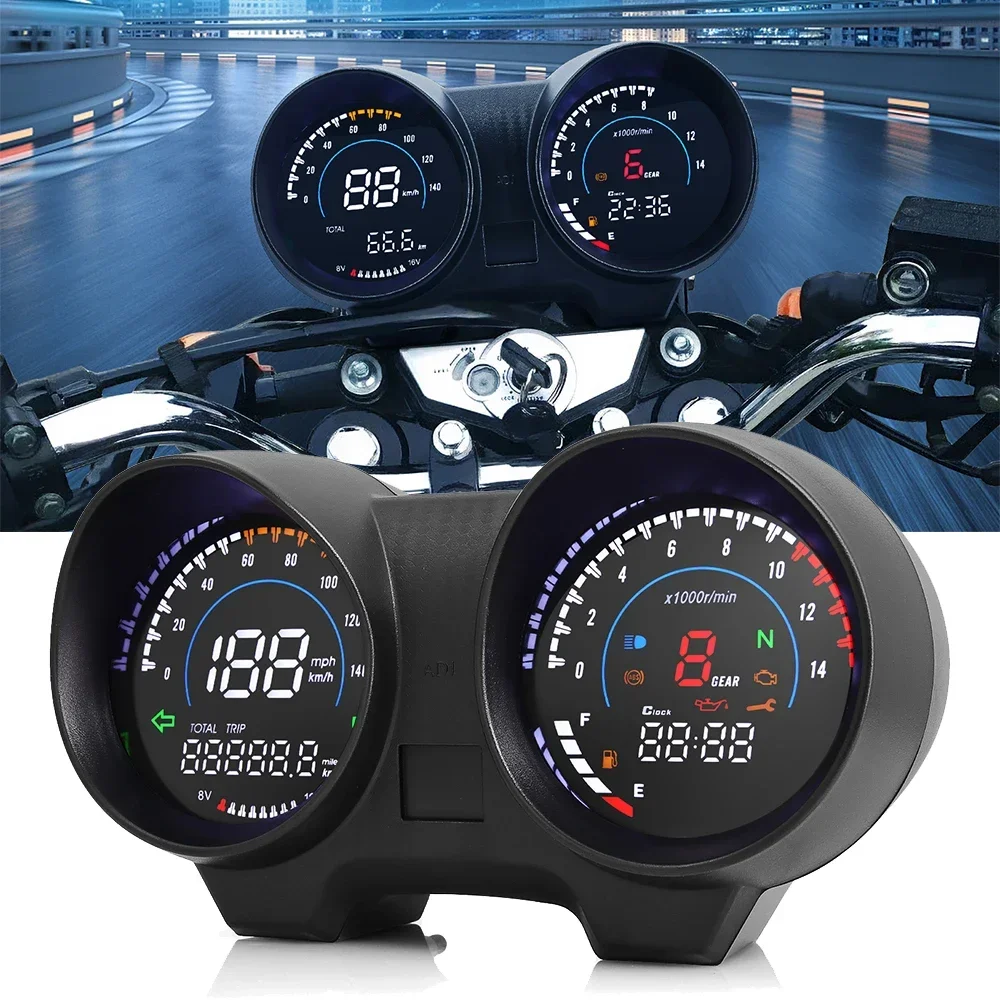 Immagine di Cruscotto Digitale per Moto con Tachimetro, Contagiri, Contachilometri, Misuratore di Carburante e Voltmetro - Compatibile con Titan 150, Honda CG150, Fan 150