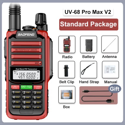 Immagine di UV-68 Pro Max V2 IP68 Walkie Talkie impermeabile 8800mah Batteria Tipo C UHF VHF Dual Band 128 canali UV-S22 UV-98 Pro Radio rosse