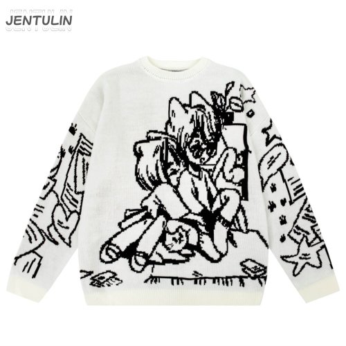 Zdjęcie Sweter Vintage w Stylu Harajuku – Oversize dla Mężczyzn