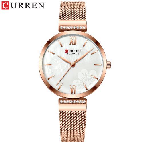 Imagen de Reloj de Moda Curren para Mujer, Elegante Reloj de Pulsera Dorado de Cuarzo, Reloj Femenino de Lujo con Correa de Acero Inoxidable Ideal para Vestidos