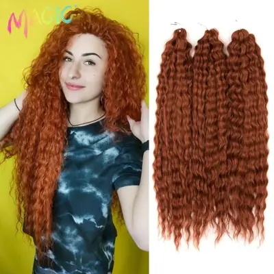 Image de Extensions Cheveux Synthétiques Ombre Blonde - Vague Profonde 22 Pouces