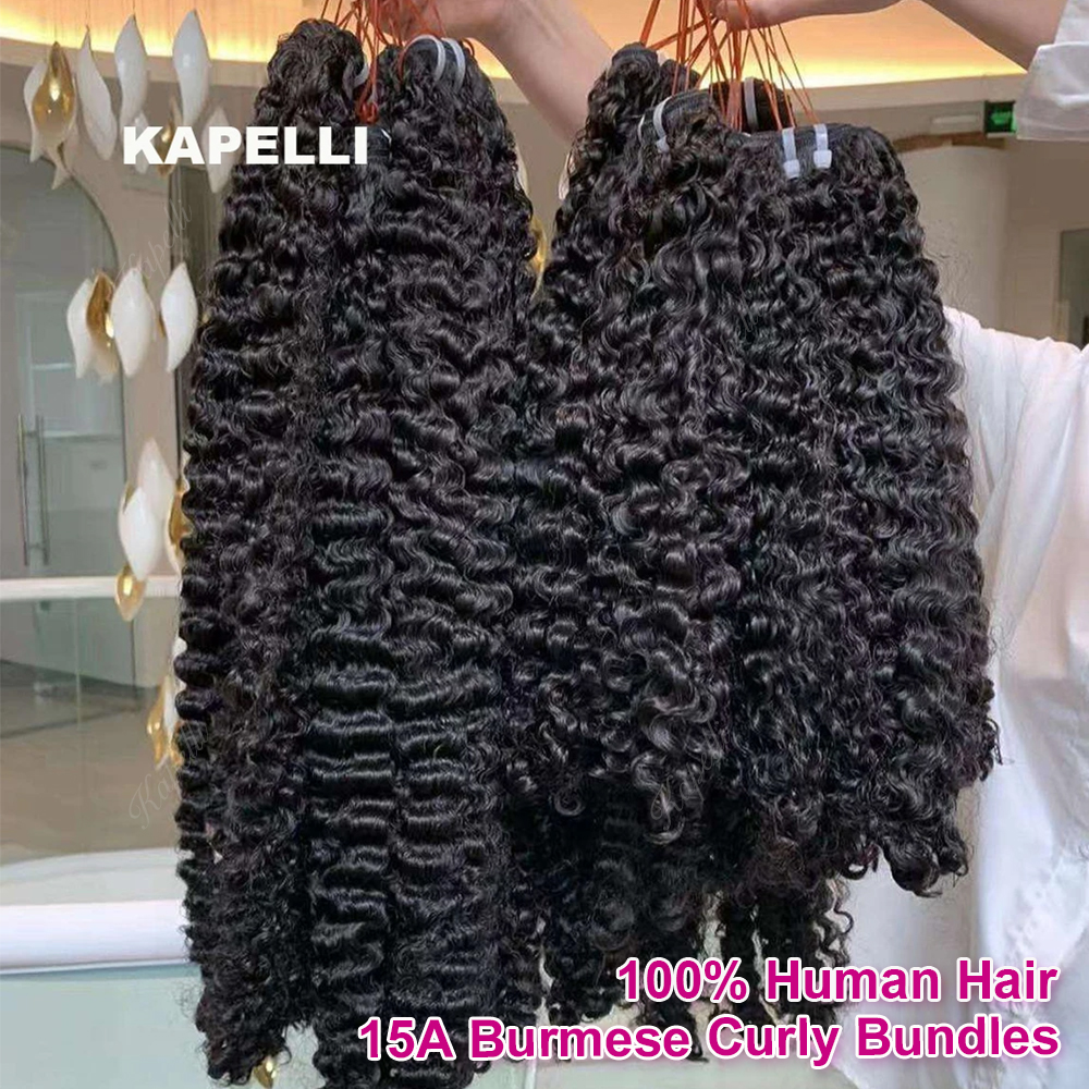 Immagine di Fasci ricci birmani 10A Fasci di capelli ricci a spirale 3C4A Capelli vergini Estensioni dei capelli umani grezzi vietnamiti birmani 1/3/4 pezzi