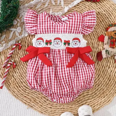 Image de Barboteuse Noël Bébé Fille - Costume Père Noël avec Chapeau