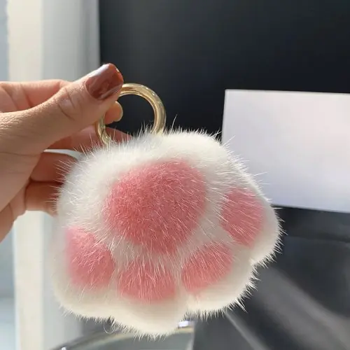 Image de Porte-clés Chat Pelucheux - Pendentif Mignon avec Pompon