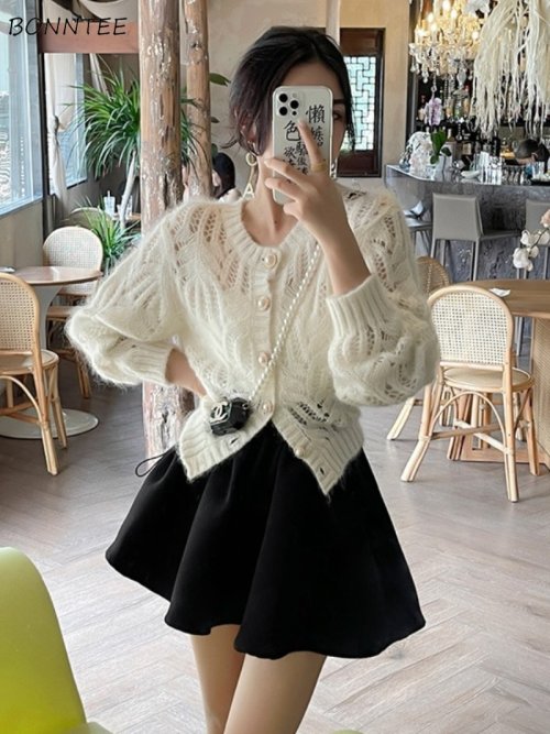 Imagen de Suéter de Punto Vintage para Mujer, Diseño Calado Harajuku, Moda Coreana Otoñal, Prenda Exterior Informal Suave y Sexy