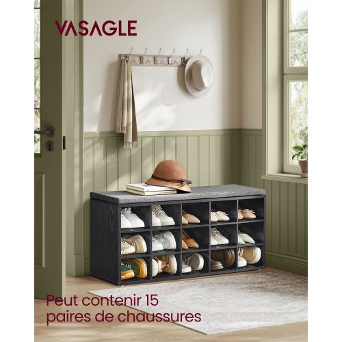 Image of VASAGLE Shoe Bench, Storage Bench with Padded Seat, with Cushion, 9 Compartments, Adjustable Shelves, for Living Room, Hallway