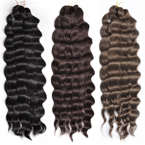 Afbeelding van Synthetische Vlechthaar Extensies 24 Inch Watergolf – Donkerbruin Krullend Haar met Losse Diepe Golf voor Natuurlijk Uitziend Haar