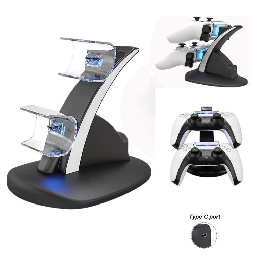 Imagen de Estación de carga rápida Dual para controlador inalámbrico PS5, Base de soporte de carga LED tipo C para accesorios de PlayStation 5