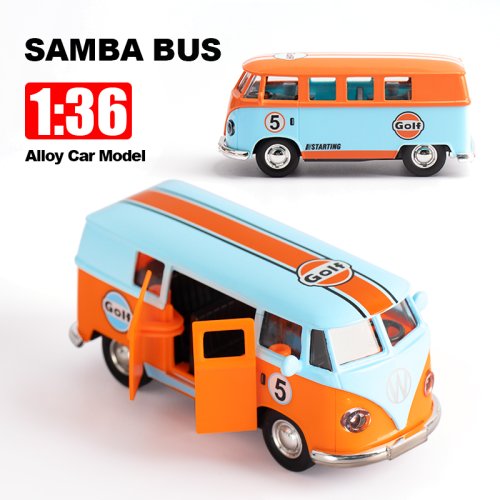 Afbeelding van 1:36 Diecast Model Bus Transporter Van in Gulf Blue voor Volkswagen T1 Samba - Hoge Kwaliteit Metaal Speelgoedauto