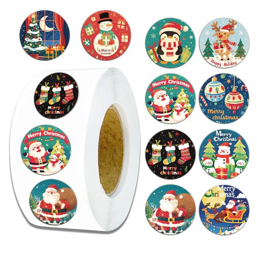 Image of 500-Piece Set of 1-Inch Round Merry Christmas Stickers for Kids, Gift Wrapping, Baking, Envelopes, Stationery, and Holiday Decorations