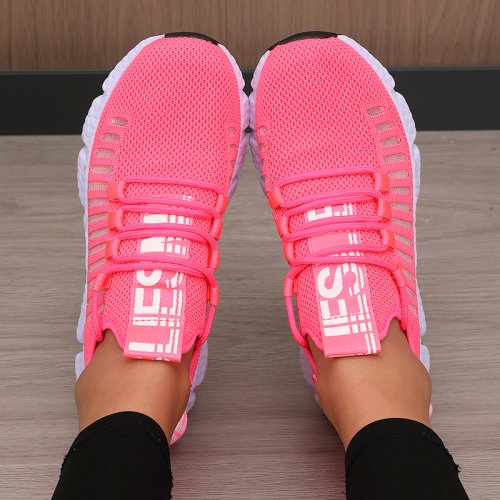 Immagine di Scarpe da Ginnastica da Donna in Maglia Lavorata a Maglia Traspiranti, Leggere e Morbide con Lacci – Scarpe Basse Sportive e Fashion per Passeggiate e Allenamenti