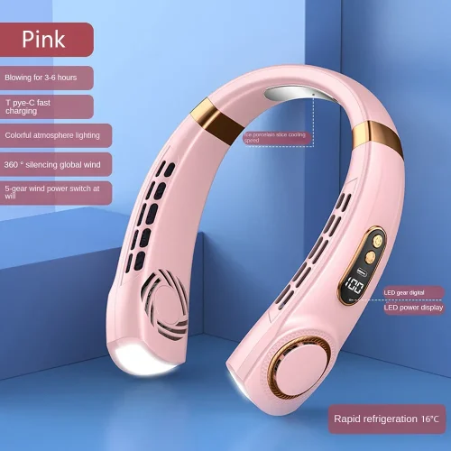Image of 2025 Mini Hanging Neck Fan Portable Bladeless Neck Fan Air Cooler Digital Display Rechargeable Air Conditioner Neck Ventilator