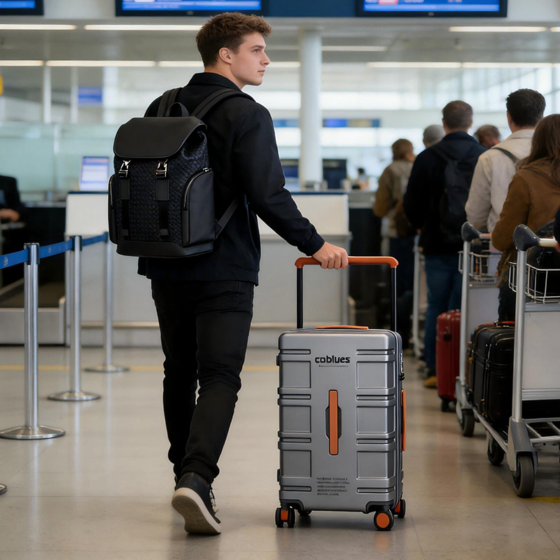 Afbeelding van Pure pc brede trolleykoffer met grote capaciteit, lichtgewicht trolleykoffer met douaneslot, reiskof...