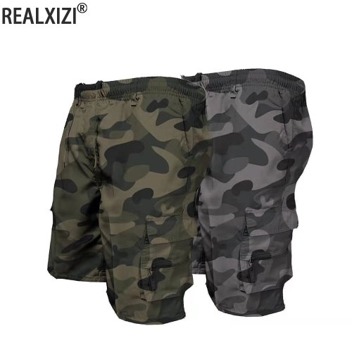 Image of Men's Camouflage Cargo Shorts – Casual Loose-Fit Outdoor Work Shorts for Summer, Knee-Length Design with Multiple Pockets
