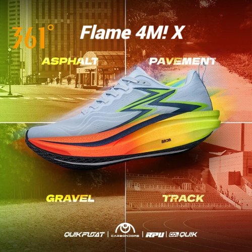 Immagine di Scarpe da Corsa Uomo 361° Flame 4.0 Mix con Piastra in Carbonio – Design Leggero, Rimbalzo Stabile e Resistente all'Usura per Maratona e Allenamenti Intensivi