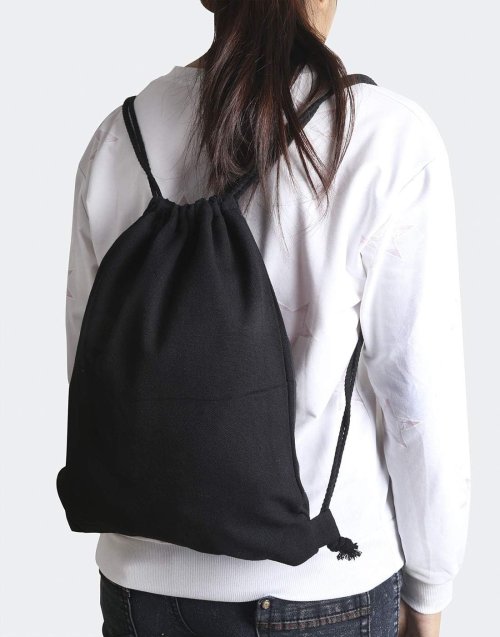 Afbeelding van Katoenen Canvas Rugzak met Trekkoord – Gym Sackpack, Sport String Bag, Opbergtas en Geschenktas, 2-Pack Zwart 34,5x40 cm, Casual Stijl