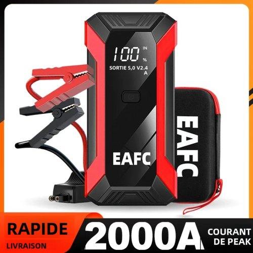 Image of Portable Car Battery Jump Starter with 2000A Peak Current, 600A Cranking Amps, 12V Power Bank for Gasoline and Diesel Vehicles – Emergency Auto Booster Charger with Built-in Flashlight