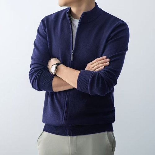 Image de Cardigan Homme à Fermeture Éclair - Pull Chaud & Ajusté