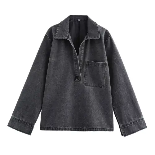 Image de Ensemble Jean Femme Col Rabattu - Look Streetwear Tendance 2024